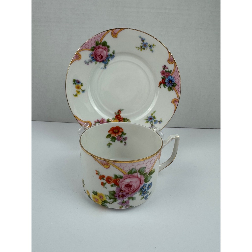 Vintage Epiag Czechoslovakia Floral Tea Cup and Saucer Set Gold Gilt Trim